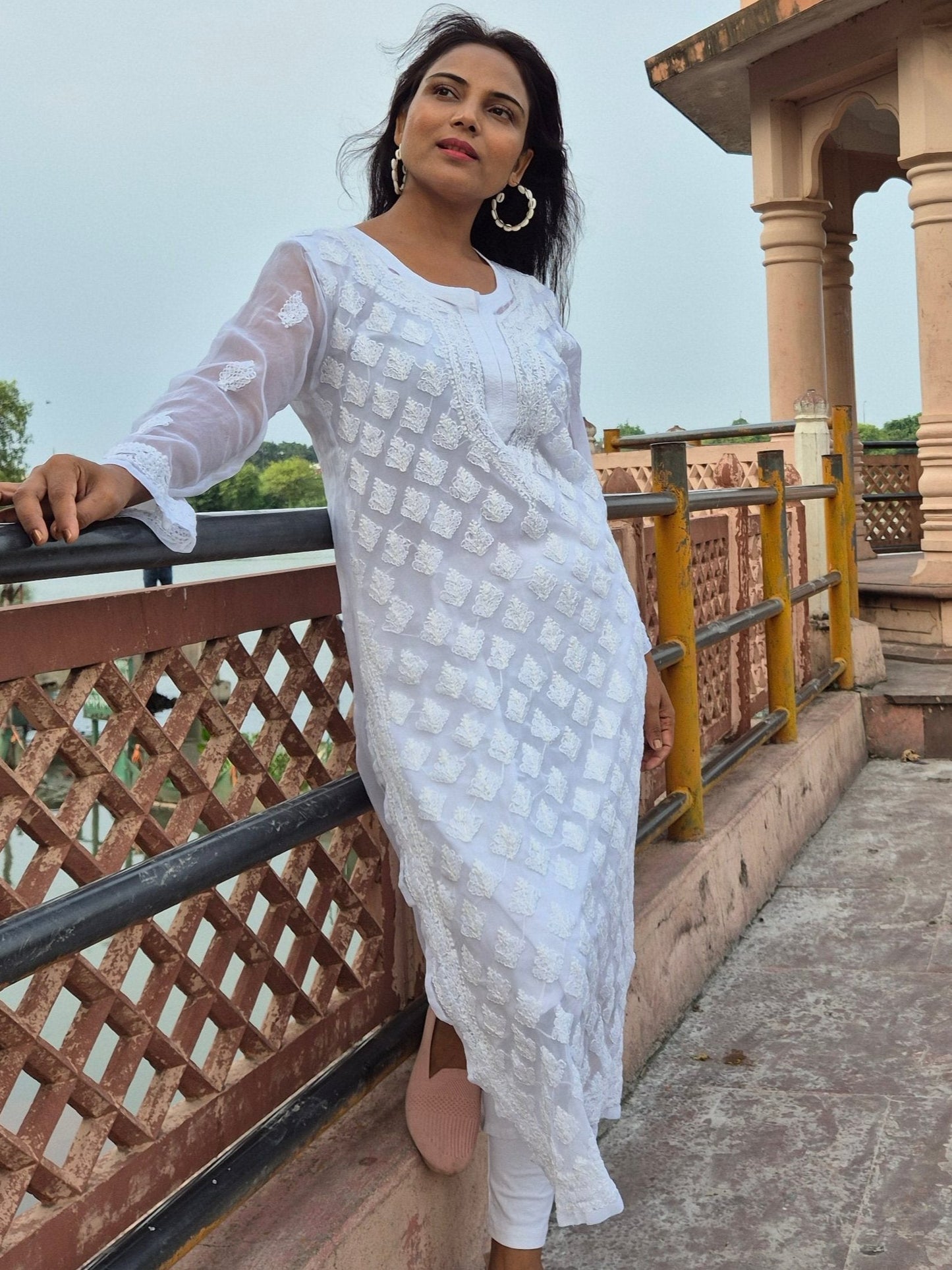 CHIKANKARI GEORGETTE LONG KURTI