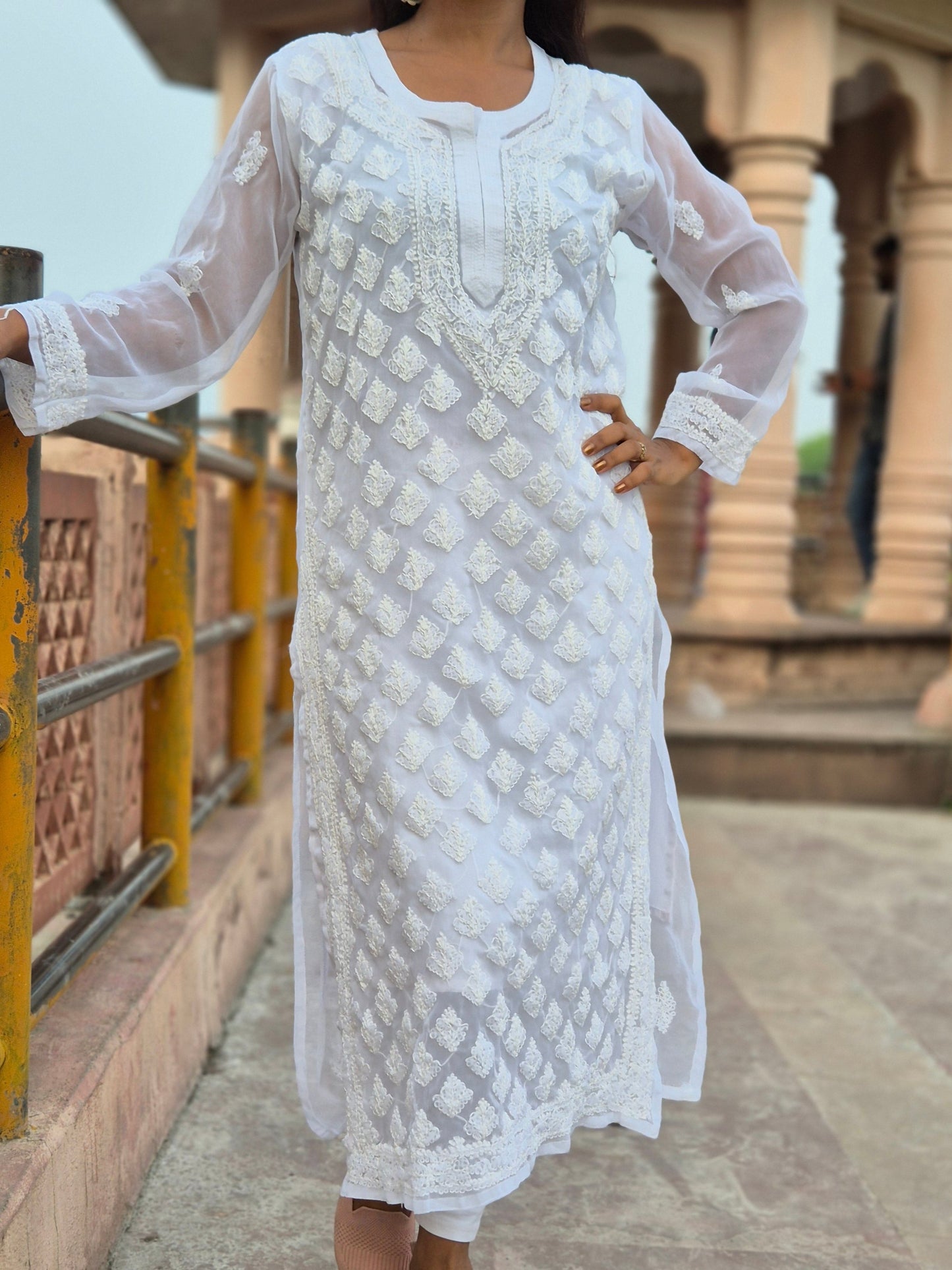 CHIKANKARI GEORGETTE LONG KURTI