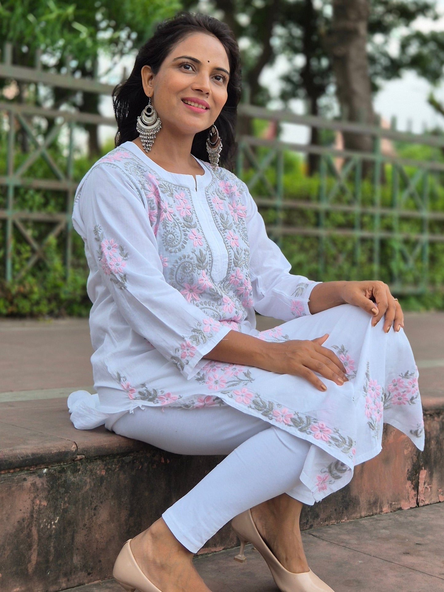 CHIKANKARI FABRIC COTTON KURTI