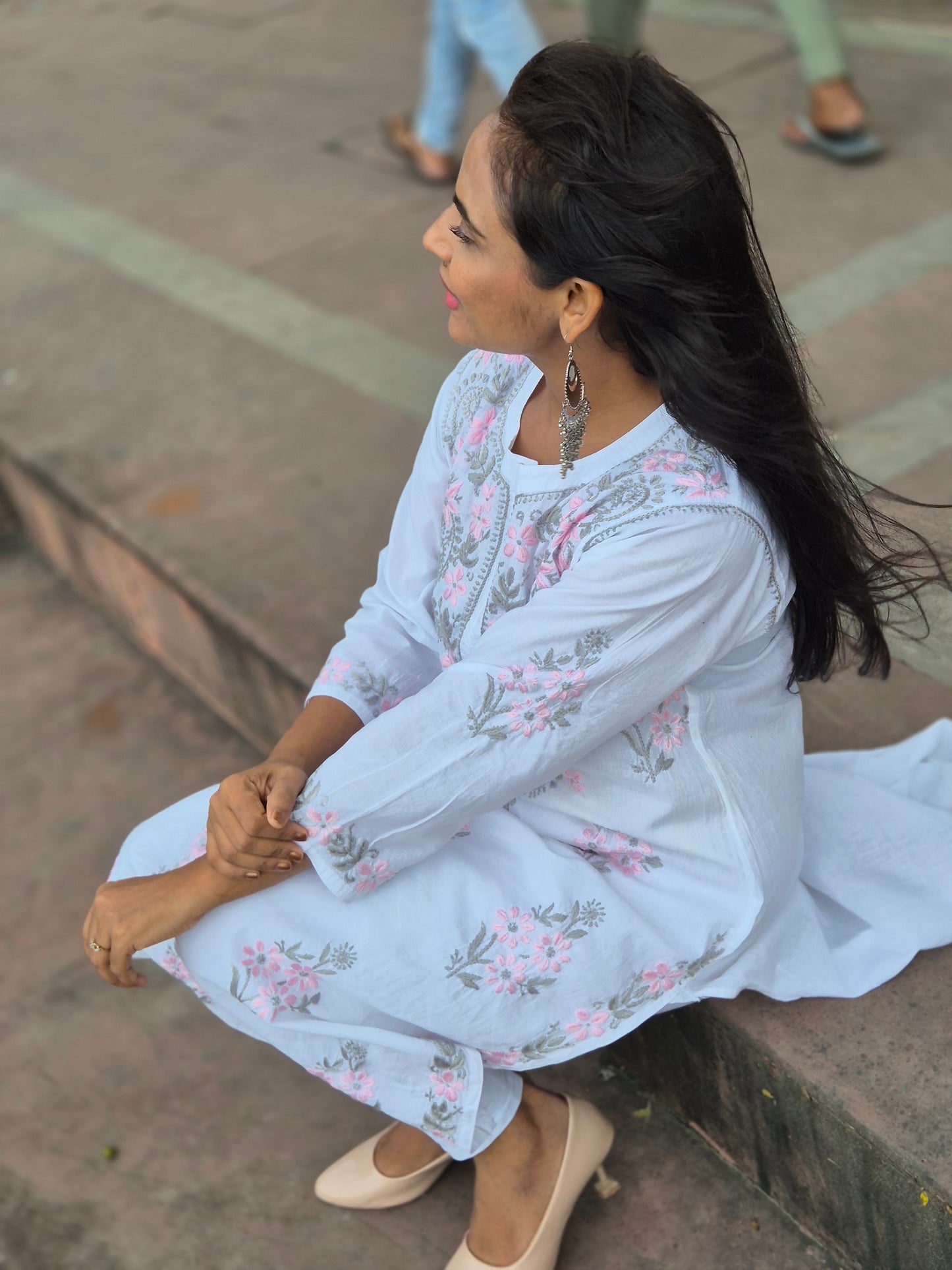 CHIKANKARI FABRIC COTTON KURTI