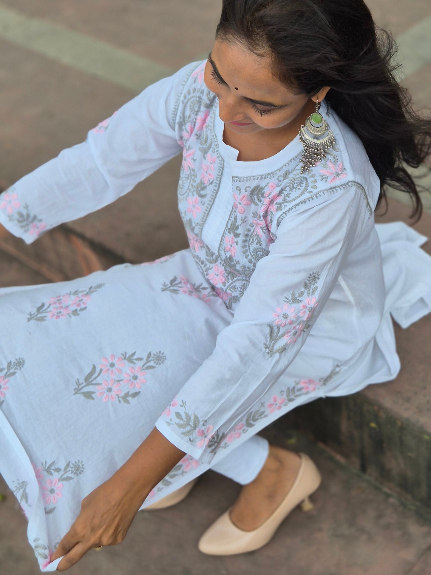 CHIKANKARI FABRIC COTTON KURTI