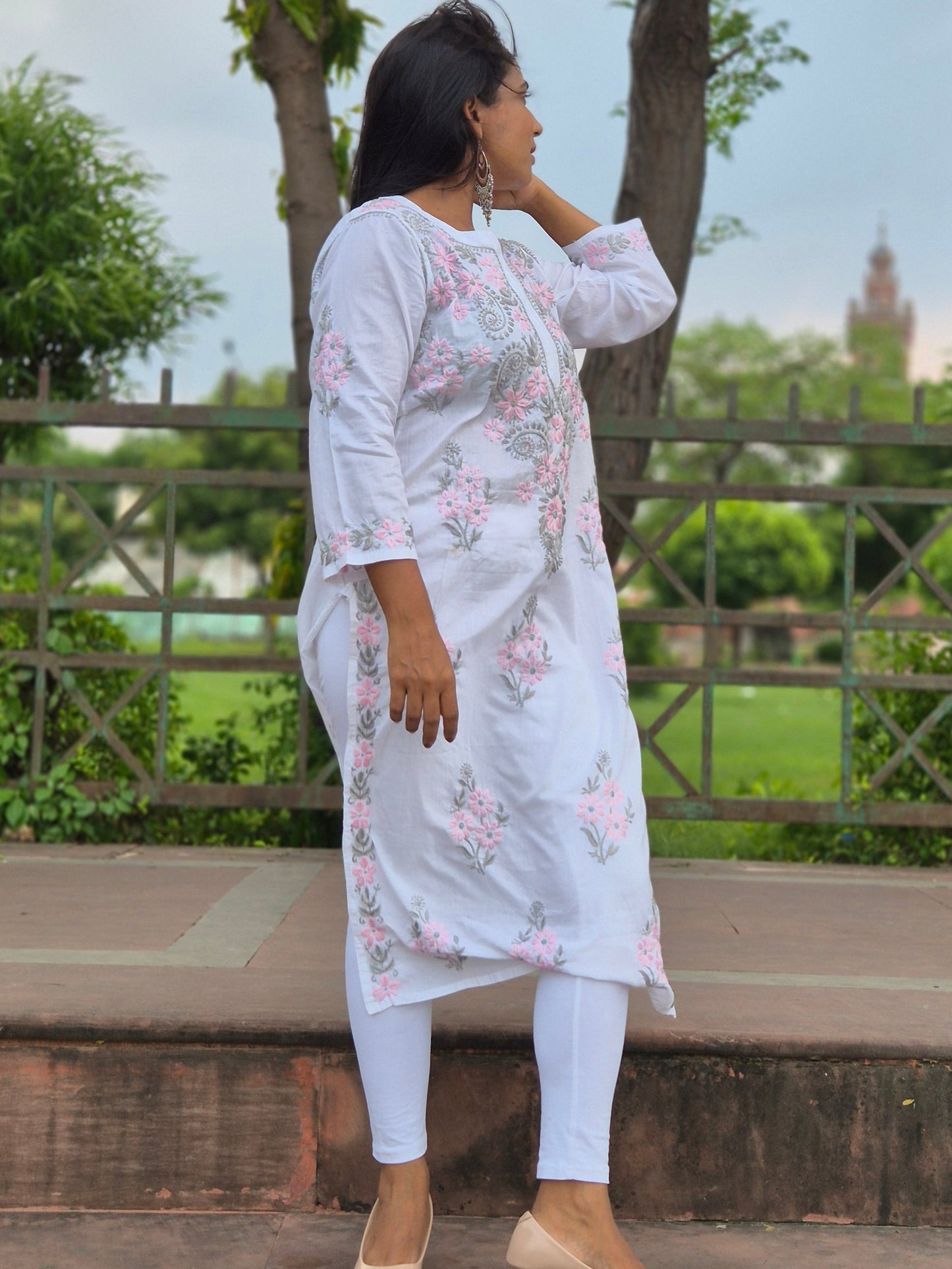 CHIKANKARI FABRIC COTTON KURTI