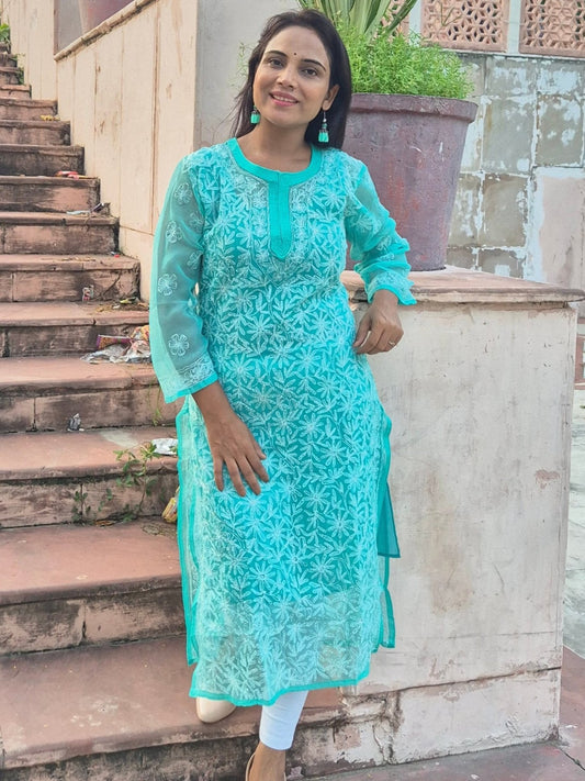 CHIKANKARI GEORGETTE LONG KURTI